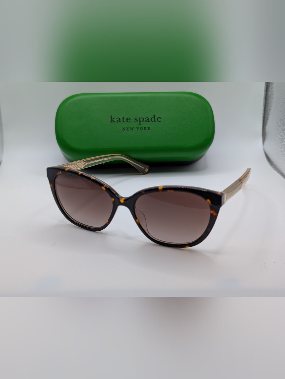 NIB Kate Spade Philippa Cat Eye Sunglasses Havana Tortoise Floral Filigree Case